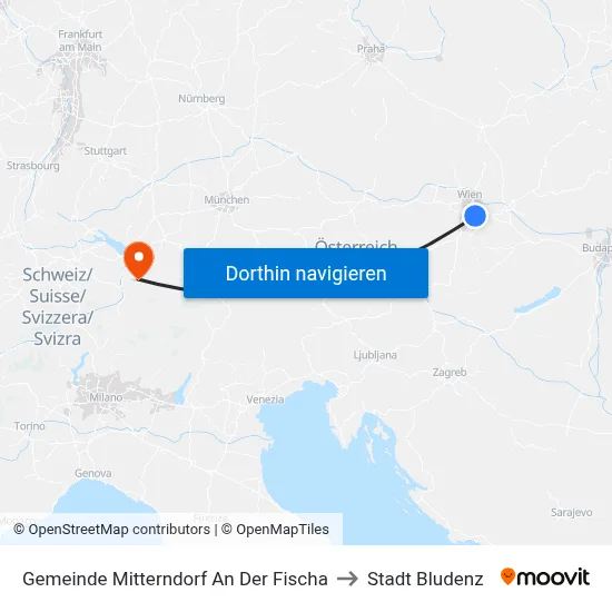 Gemeinde Mitterndorf An Der Fischa to Stadt Bludenz map