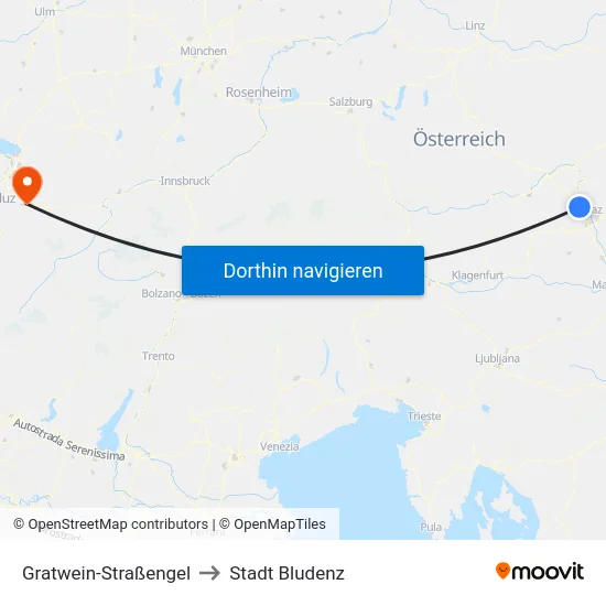 Gratwein-Straßengel to Stadt Bludenz map