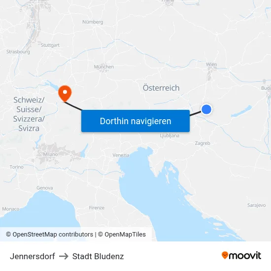 Jennersdorf to Stadt Bludenz map