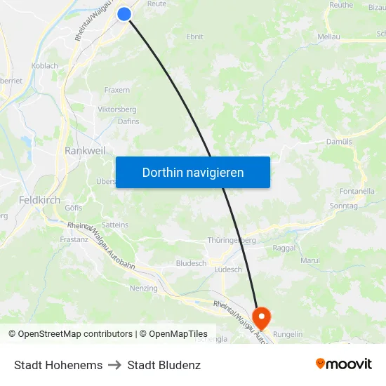 Stadt Hohenems to Stadt Bludenz map