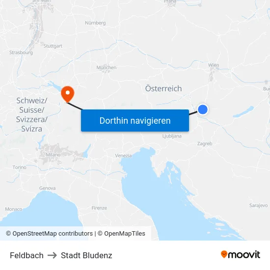 Feldbach to Stadt Bludenz map