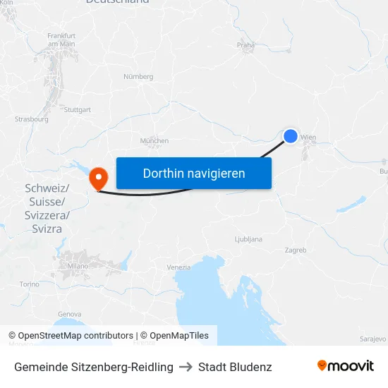 Gemeinde Sitzenberg-Reidling to Stadt Bludenz map