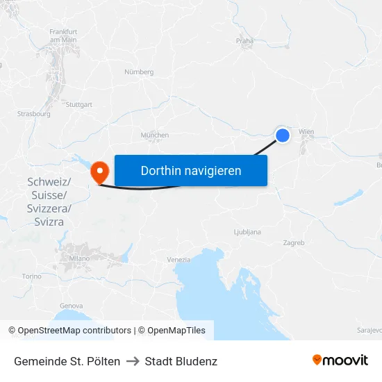 Gemeinde St. Pölten to Stadt Bludenz map