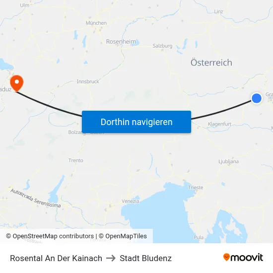 Rosental An Der Kainach to Stadt Bludenz map