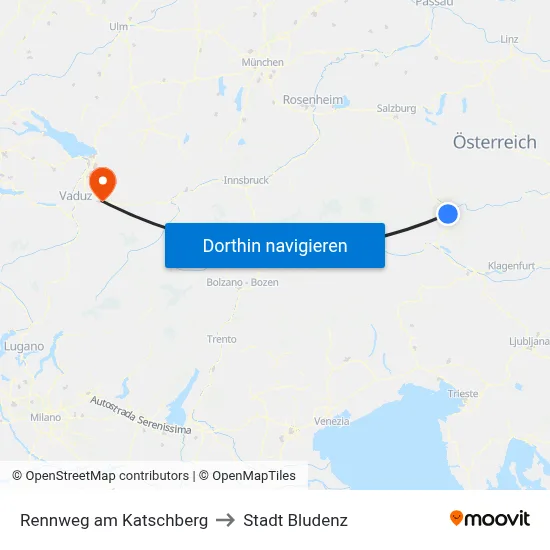 Rennweg am Katschberg to Stadt Bludenz map