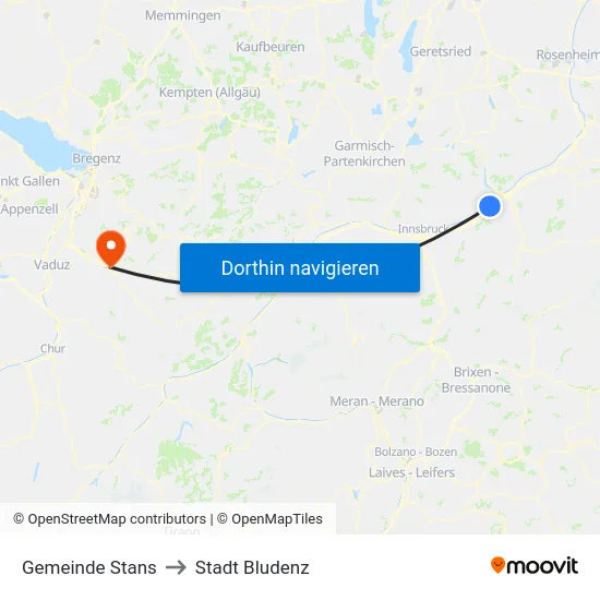 Gemeinde Stans to Stadt Bludenz map
