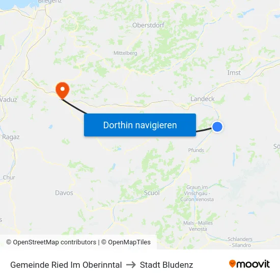 Gemeinde Ried Im Oberinntal to Stadt Bludenz map