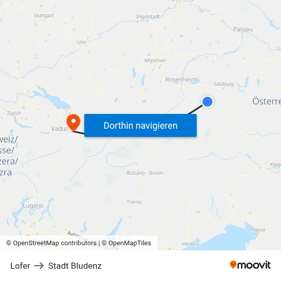 Lofer to Stadt Bludenz map