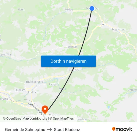 Gemeinde Schnepfau to Stadt Bludenz map