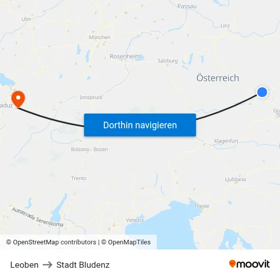 Leoben to Stadt Bludenz map