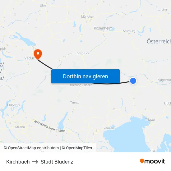 Kirchbach to Stadt Bludenz map