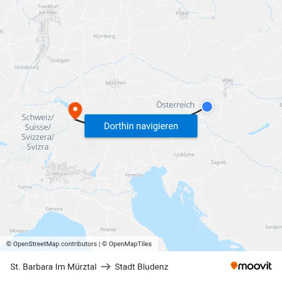 St. Barbara Im Mürztal to Stadt Bludenz map