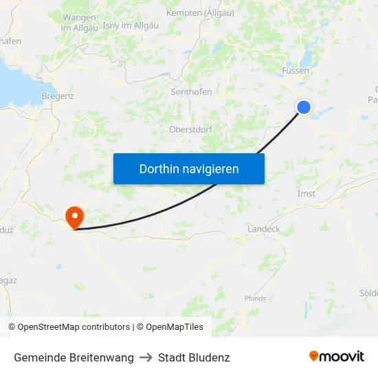 Gemeinde Breitenwang to Stadt Bludenz map