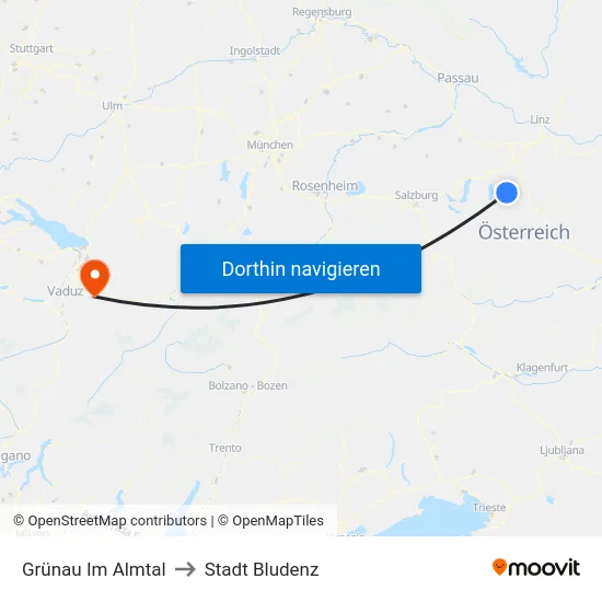 Grünau Im Almtal to Stadt Bludenz map