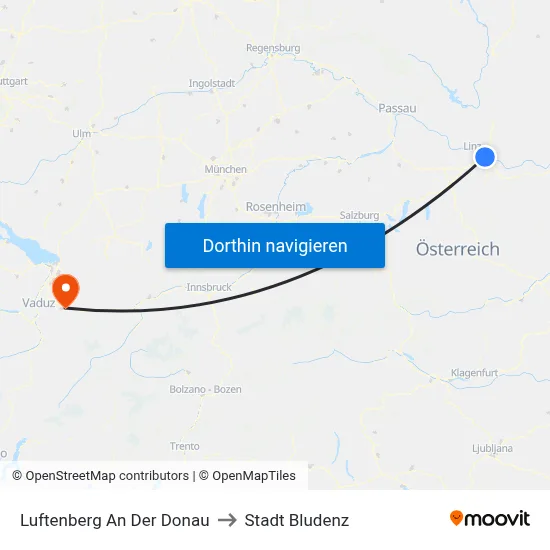 Luftenberg An Der Donau to Stadt Bludenz map