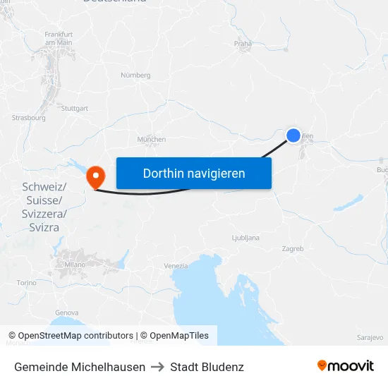 Gemeinde Michelhausen to Stadt Bludenz map