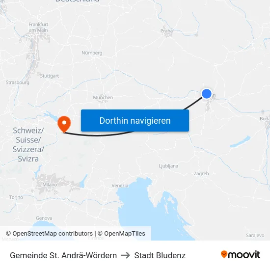 Gemeinde St. Andrä-Wördern to Stadt Bludenz map