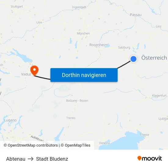 Abtenau to Stadt Bludenz map