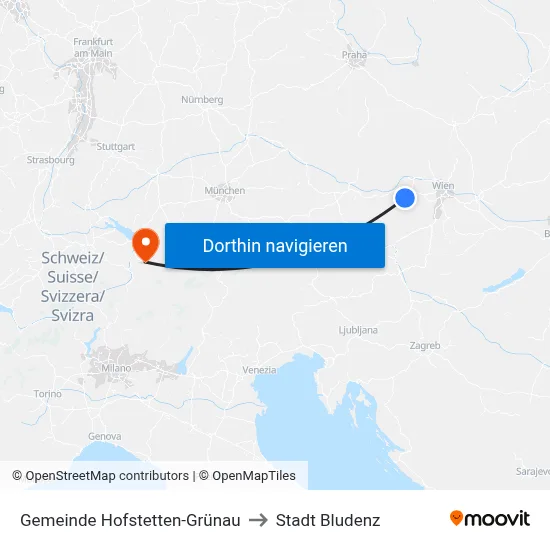 Gemeinde Hofstetten-Grünau to Stadt Bludenz map