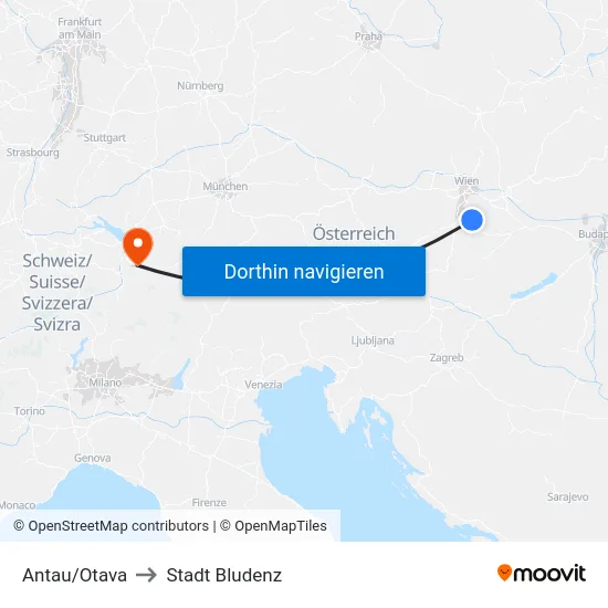 Antau/Otava to Stadt Bludenz map