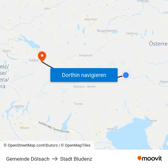 Gemeinde Dölsach to Stadt Bludenz map