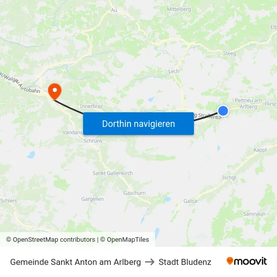 Gemeinde Sankt Anton am Arlberg to Stadt Bludenz map