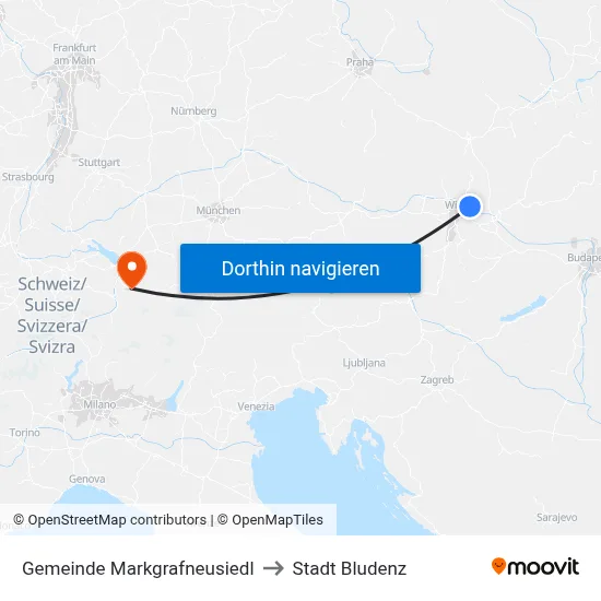 Gemeinde Markgrafneusiedl to Stadt Bludenz map
