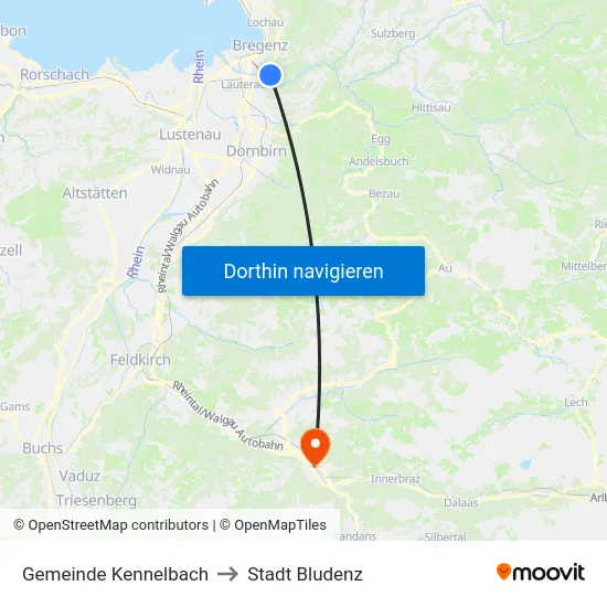 Gemeinde Kennelbach to Stadt Bludenz map