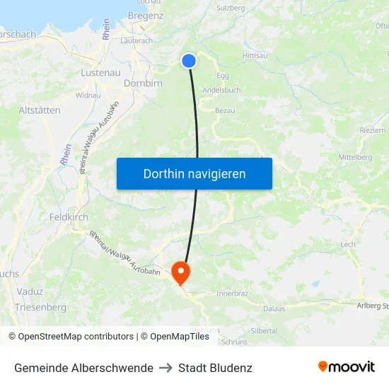 Gemeinde Alberschwende to Stadt Bludenz map