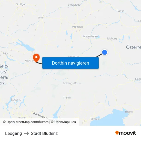 Leogang to Stadt Bludenz map