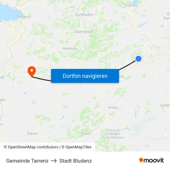 Gemeinde Tarrenz to Stadt Bludenz map