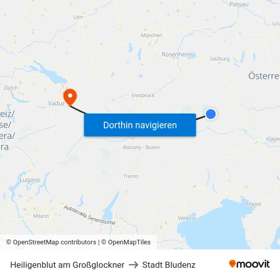Heiligenblut am Großglockner to Stadt Bludenz map