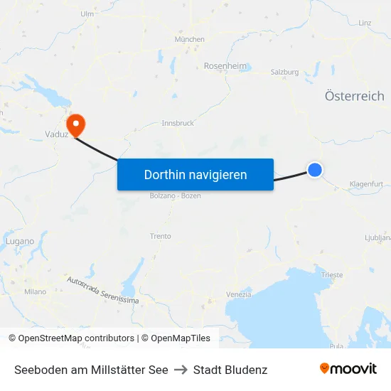 Seeboden am Millstätter See to Stadt Bludenz map