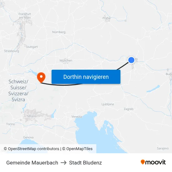 Gemeinde Mauerbach to Stadt Bludenz map
