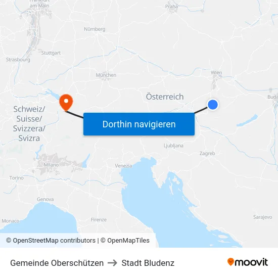 Gemeinde Oberschützen to Stadt Bludenz map