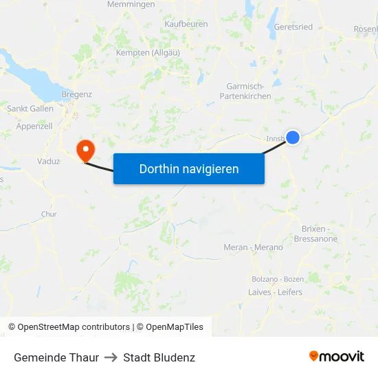 Gemeinde Thaur to Stadt Bludenz map