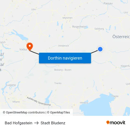 Bad Hofgastein to Stadt Bludenz map