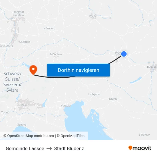 Gemeinde Lassee to Stadt Bludenz map