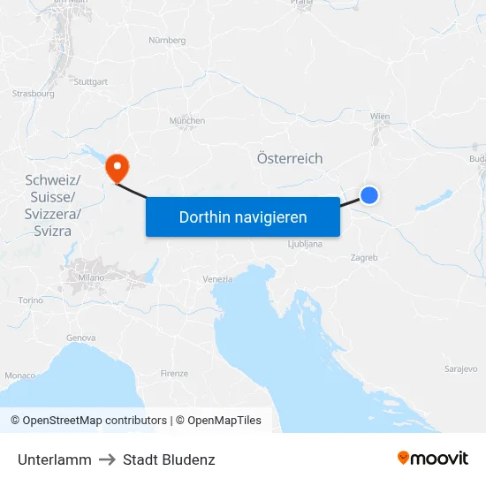 Unterlamm to Stadt Bludenz map