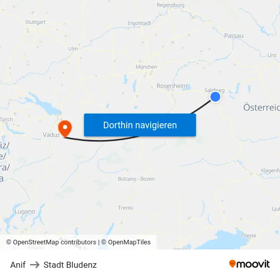 Anif to Stadt Bludenz map