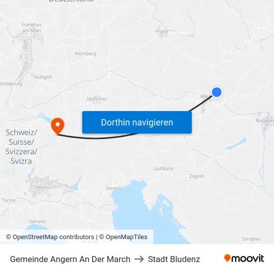 Gemeinde Angern An Der March to Stadt Bludenz map