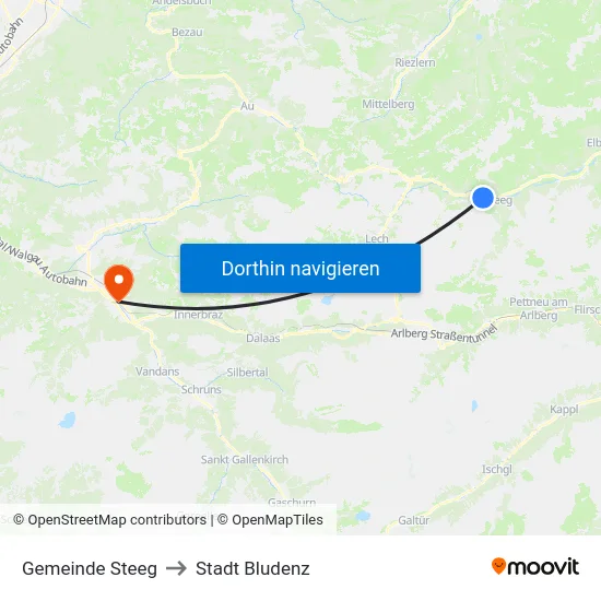Gemeinde Steeg to Stadt Bludenz map