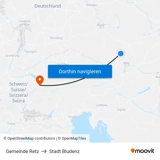 Gemeinde Retz to Stadt Bludenz map