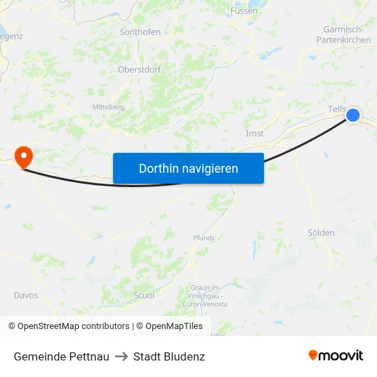 Gemeinde Pettnau to Stadt Bludenz map