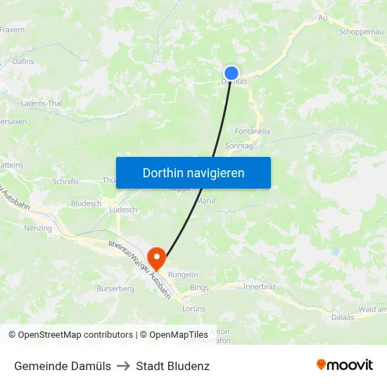Gemeinde Damüls to Stadt Bludenz map