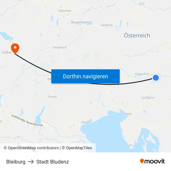 Bleiburg to Stadt Bludenz map