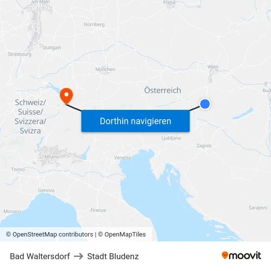 Bad Waltersdorf to Stadt Bludenz map