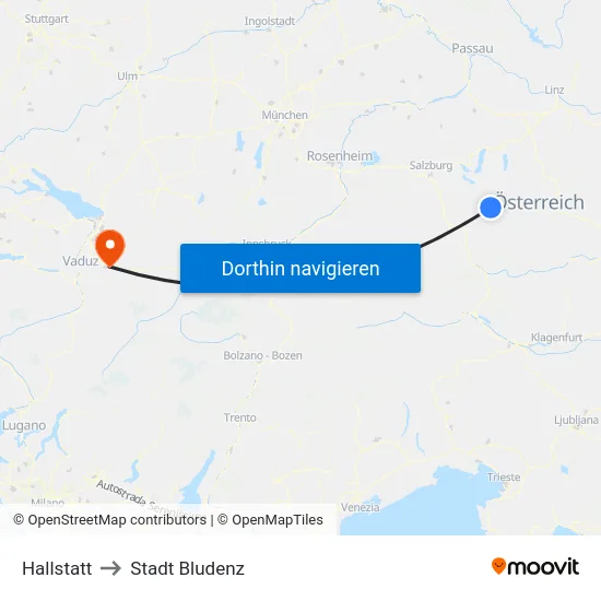 Hallstatt to Stadt Bludenz map