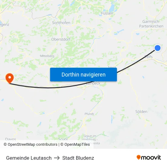 Gemeinde Leutasch to Stadt Bludenz map
