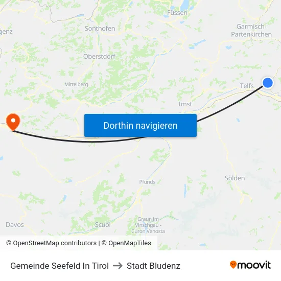 Gemeinde Seefeld In Tirol to Stadt Bludenz map